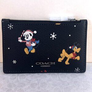 NWT COACH Wallet Disney X Black Zip Card Case Mickey, CM725